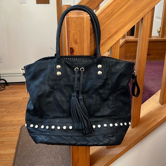 Faux leather black tote bag new with tags 17x14 comes with shoulder strap. - Picture 1 of 4